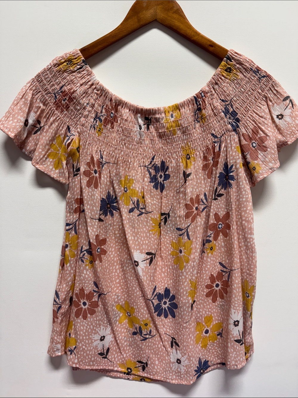 Harve Benard Pink Floral Off-Shoulder Smocked Top